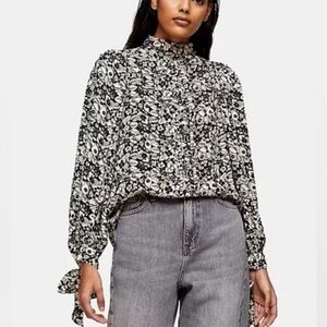 Topshop Black & Cream Floral Top